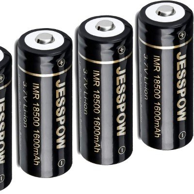 JESSPOW 18500 Rechargeable Batteries, IMR 18500 Rechargeable Li-ion Battery 1600mAh 3.7V [ for Flashlight, Solar Garden Light ] with Button Top (4Pack)
