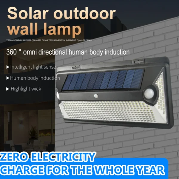 360/720 LED Solar Light Sunlight Outdoor Waterproof Street Exterior Wall Lamp PIR Motion Sensor Night Lighting Garden Decoration - Image 2