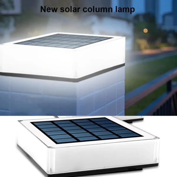 Rainproof LED Solar Pillar Light Outdoor  Column Head Night Light Waterproof Solar Powered Garden Fence Landscape Lamp - Image 2