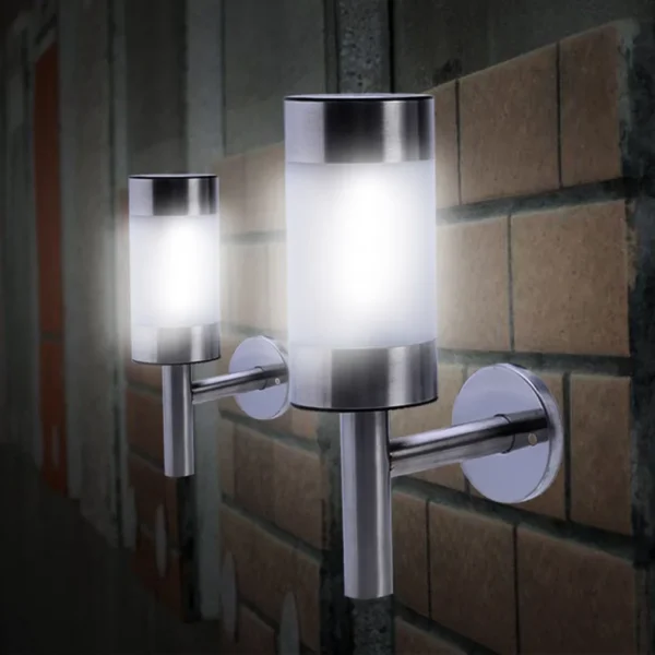 2pcs Solar Powered LED Wall Light  400mAh Fence Stainless Steel Bright White LED Bulb Lamp for Outdoor Garden Courtyard Lighting - Image 3