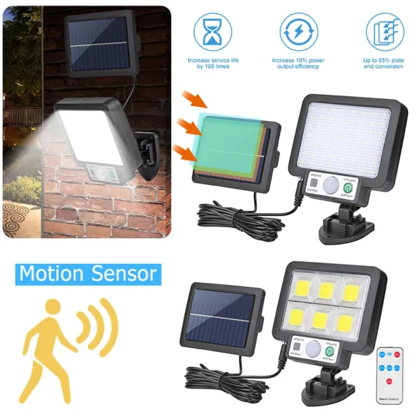 COB LED Solar Light Outdoor Solar Lamp Wall Light with Motion Sensor Solar Powered Sunlight Spotlights for Garden Decor - Image 2