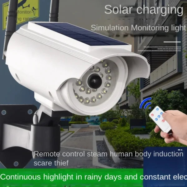 Energy-Efficient Waterproof Outdoor Motion Sensor LED Solar Wall Light with Simulation Surveillance Camera - Durable Security Li - Image 2