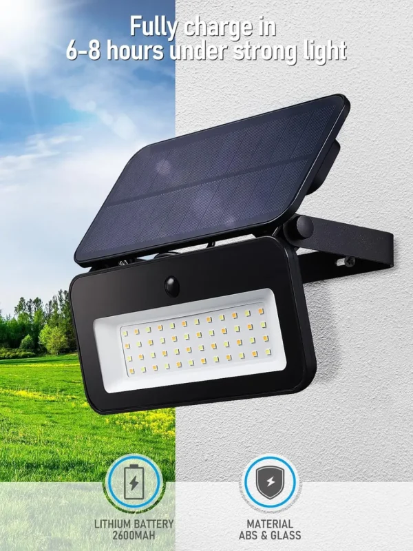 3CCT Solar Flood Lights Outdoor Motion Sensor, Dimmable 8W Solar Powered Wall Lights, Adjustable Head, 1200lm, IP65, Pack of 2 - Image 2